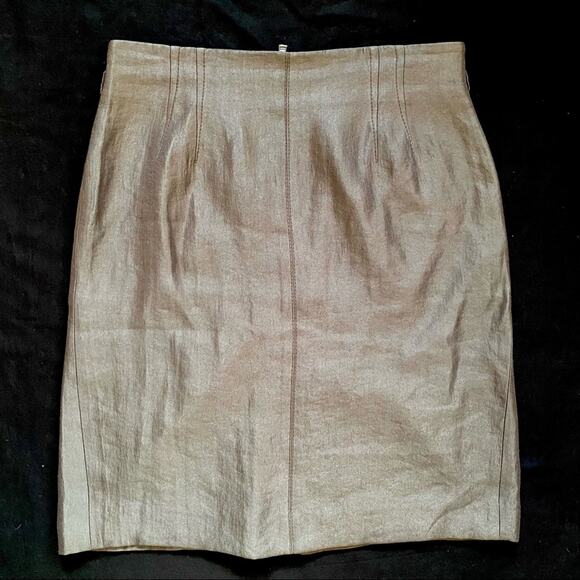 SHINE ON!! Ann Taylor Sparkly, High Sheen Pewter Colored A-Line Skirt Back Pleat - Picture 1 of 7